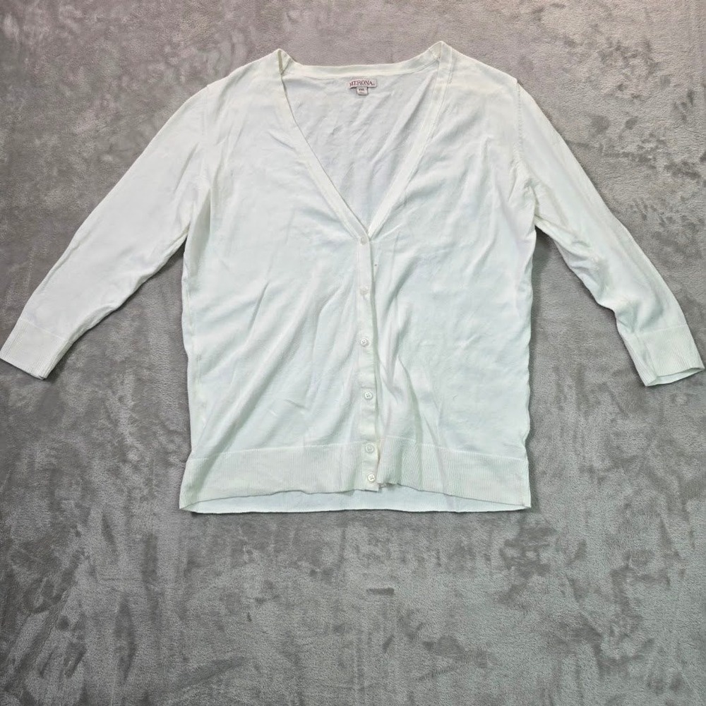 Merona Womens XXL Off White V-Neck Button Front 3/4 Sleeve Cardigan Sweater